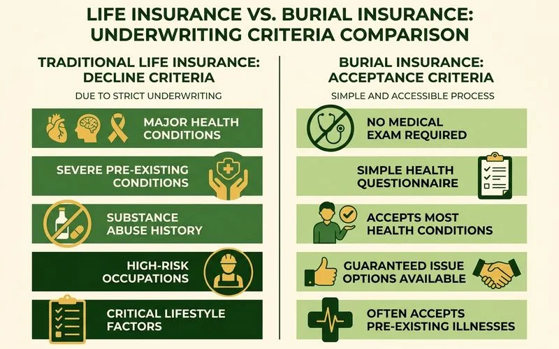 Comparison of traditional life insurance decline criteria vs. burial insurance acceptance criteria