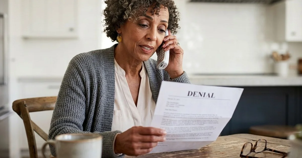 Senior reviewing a life insurance denial letter and then speaking with a licensed advisor