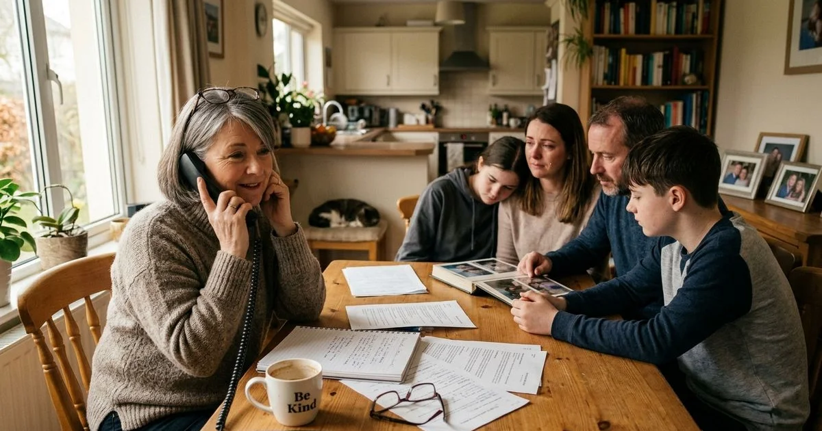 Personal Funeral Advisor on a call with a family, taking notes at her desk