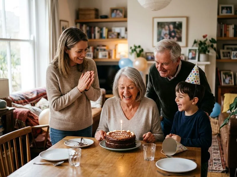 Three generations of a Texas family celebrating together at home