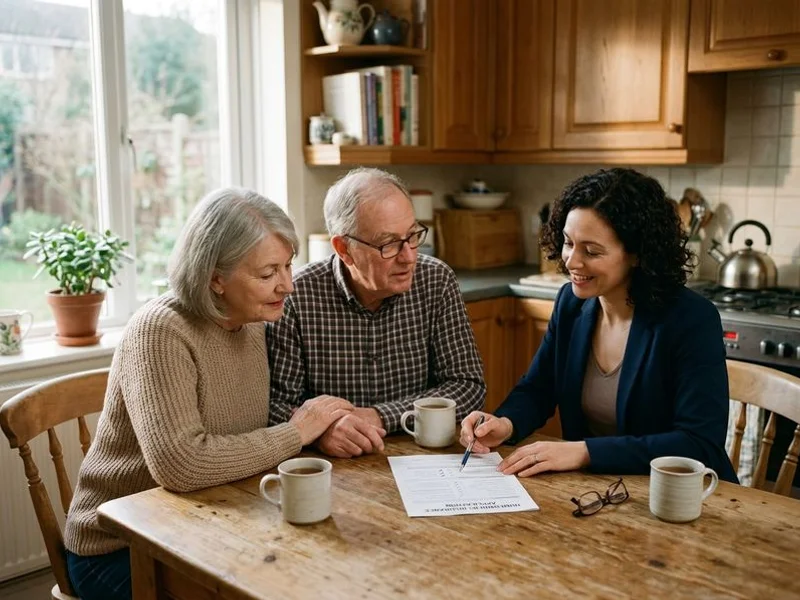 Senior couple reviewing the one-page burial insurance application at home