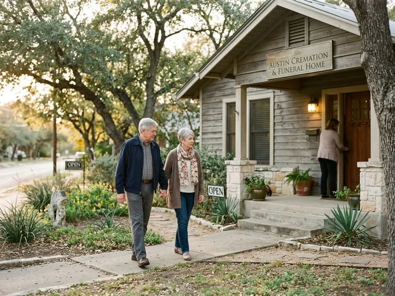 Couple visiting a small Austin-area funeral home